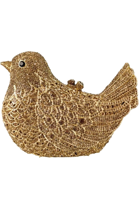 Luxury Hand-Embellished Rhinestone Evening Clutch - 3D Animal-Shaped Metal Hard Case Handbag for Party/Gala/Cocktail Bird-shaped / Pigeon-shaped