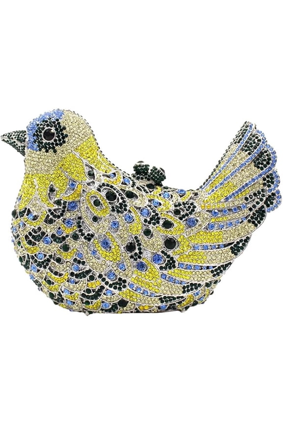 Luxury Hand-Embellished Rhinestone Evening Clutch - 3D Animal-Shaped Metal Hard Case Handbag for Party/Gala/Cocktail Bird-shaped / Pigeon-shaped