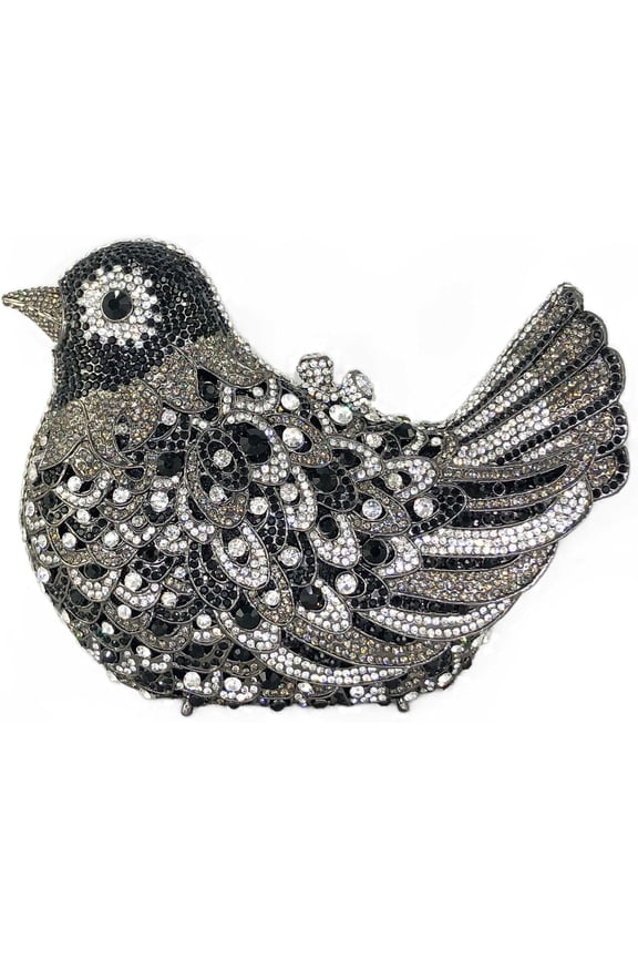 Luxury Hand-Embellished Rhinestone Evening Clutch - 3D Animal-Shaped Metal Hard Case Handbag for Party/Gala/Cocktail Bird-shaped / Pigeon-shaped
