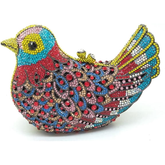 StyleSack Luxury Hand-Embellished Rhinestone Evening Clutch - 3D Animal-Shaped Metal Hard Case Handbag for Party/Gala/Cocktail Bird-shaped / Pigeon-shaped