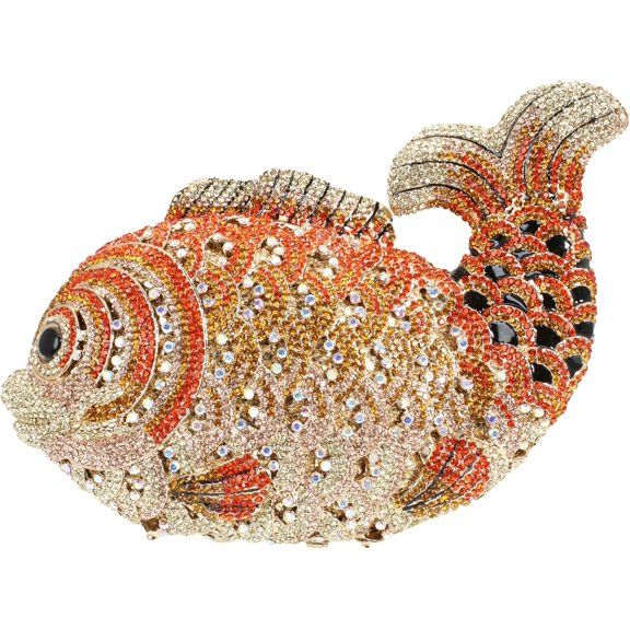 StyleSack Luxury Rhinestone Mini Fish Clutch - Sparkling Crystal Evening Handbag for Wedding/Party/Cocktail | Detachable Chain Shoulder Purse