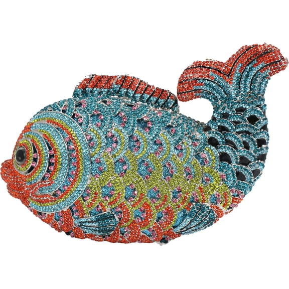 StyleSack Luxury Rhinestone Mini Fish Clutch - Sparkling Crystal Evening Handbag for Wedding/Party/Cocktail | Detachable Chain Shoulder Purse