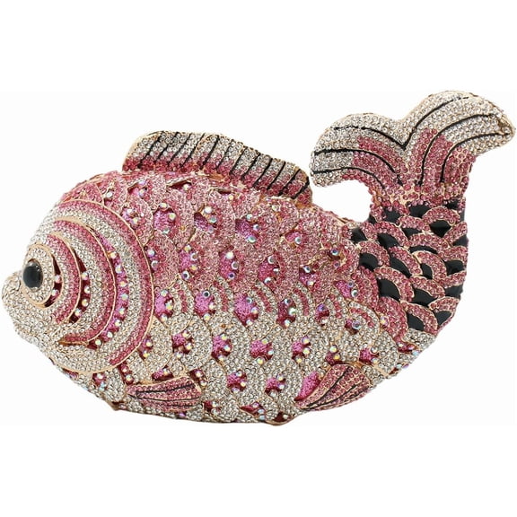 StyleSack Luxury Rhinestone Mini Fish Clutch - Sparkling Crystal Evening Handbag for Wedding/Party/Cocktail | Detachable Chain Shoulder Purse