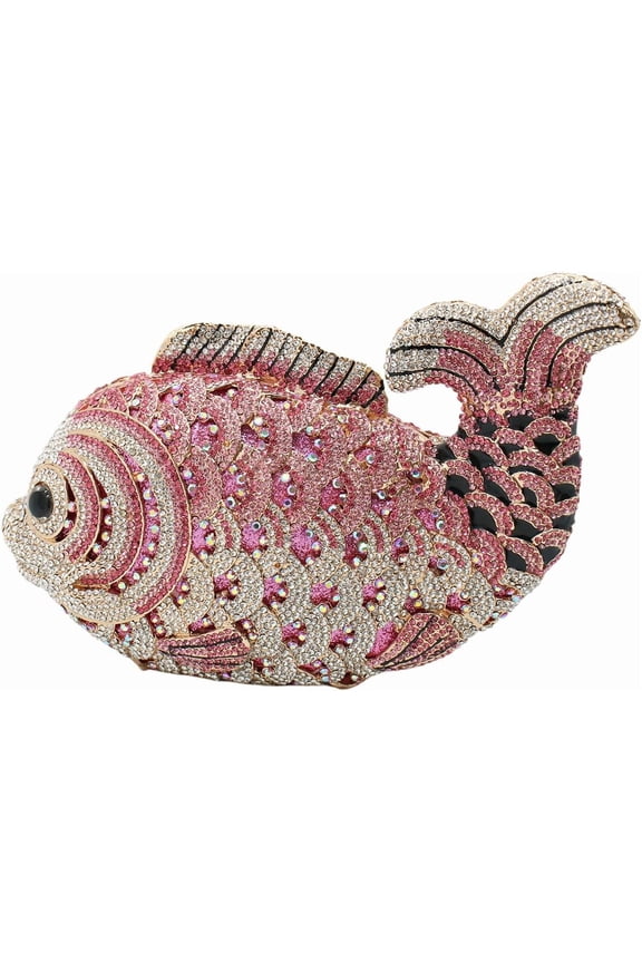 Luxury Rhinestone Mini Fish Clutch - Sparkling Crystal Evening Handbag for Wedding/Party/Cocktail | Detachable Chain Shoulder Purse