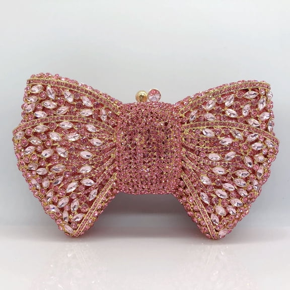 StyleSack New Bow Rhinestone Evening Clutch for Women, Metal Crystal Handheld Purse - Formal Party Gala Prom Bag