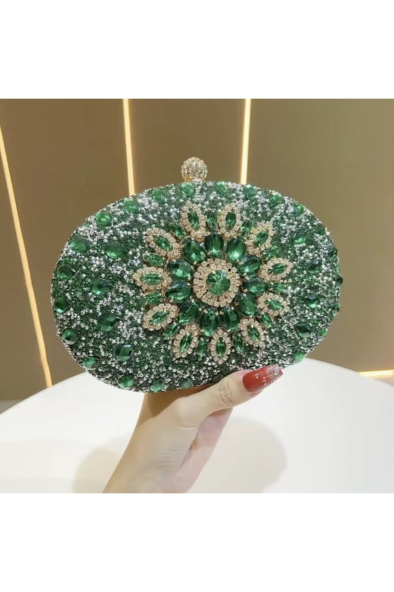 Oval Crystal Clutch Bag for Women, Retro Beaded Handheld Evening Purse - Luxurious Casual Daily Shell-Shaped Shoulder Bag