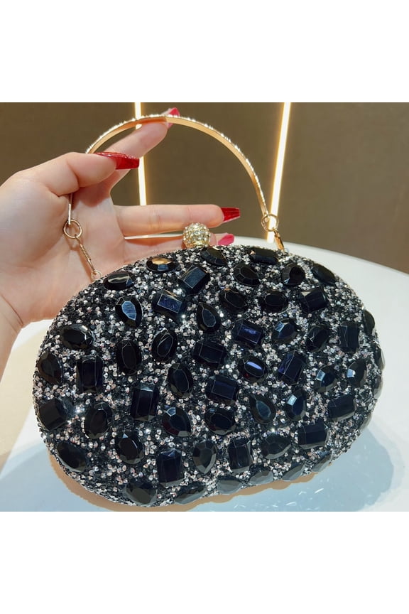 Oval Crystal Clutch Evening Bag for Women, Sparkling Party Wedding Handheld Crossbody Purse - Trendy Formal Phone Bag