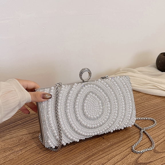 StyleSack Pearl & Crystal Embroidered Clutch Bag for Women, Trendy Evening Party Handheld Crossbody Purse