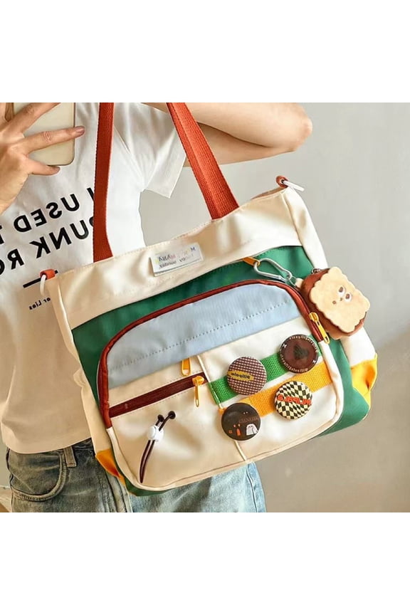 Pins Display Crossbody Tote Bag - Clear Window PU Leather Handbag, Big Capacity with Adjustable Chain Strap