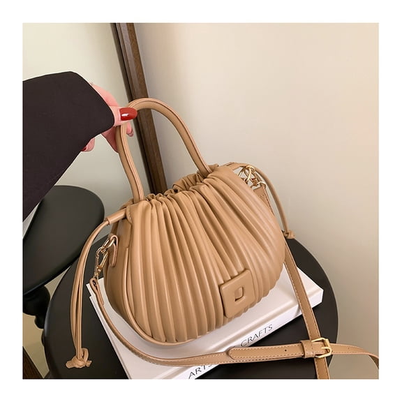 StyleSack Pleated Drawstring Bucket Bag for Women, Stylish Handheld Crossbody Purse - Trendy Casual Daily Macaron Color Shoulder Bag