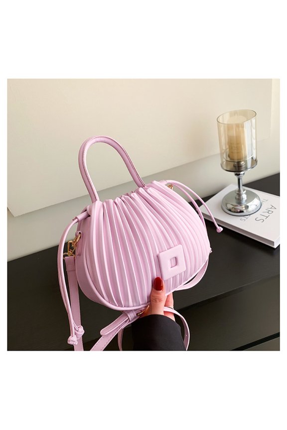 Pleated Drawstring Bucket Bag for Women, Stylish Handheld Crossbody Purse - Trendy Casual Daily Macaron Color Shoulder Bag