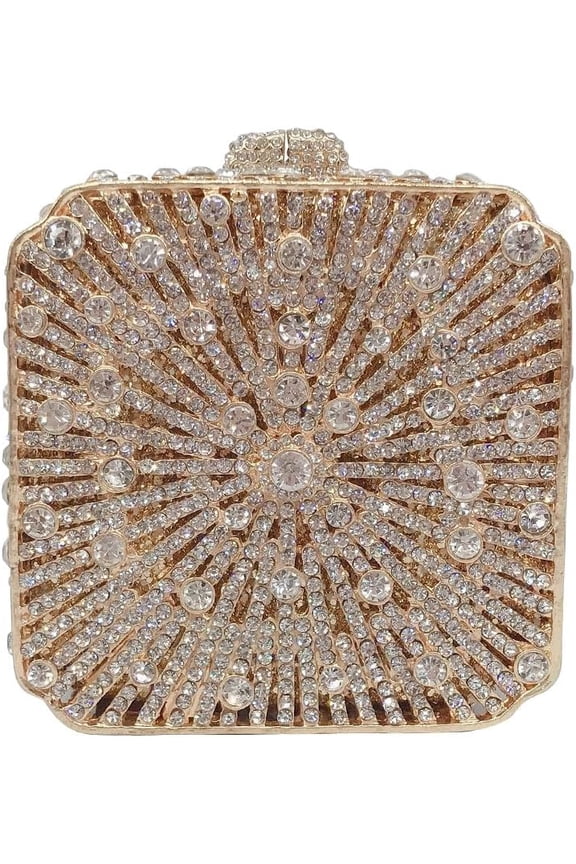 Rhinestone Box Clutch Purse for Women - Sparkling Evening Bag, Novelty Party Purse with Chain