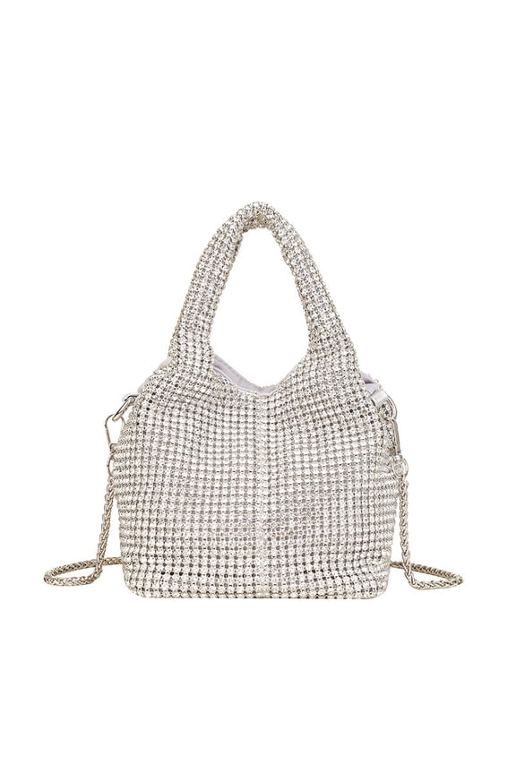 Rhinestone Bucket Crossbody Bag for Women, Stylish Chain Handheld Evening Purse - Trendy Casual Daily Retro Shoulder Bag