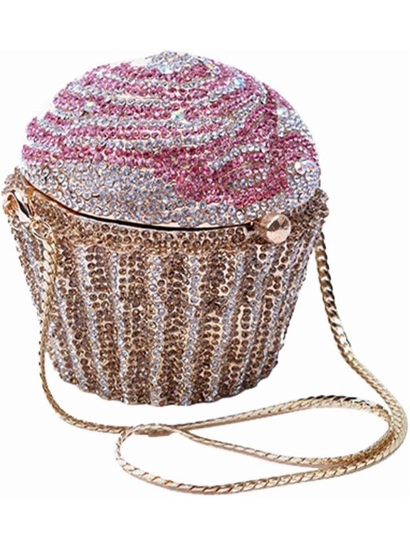 Rhinestone Cupcake Clutch Purse for Women - Evening Bag, Bling Crystal Goblet Purse Luxury Pink Silver