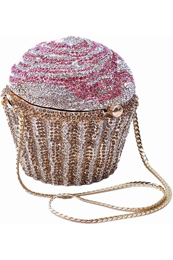 Rhinestone Cupcake Clutch Purse for Women - Evening Bag, Bling Crystal Goblet Purse Luxury Pink Silver