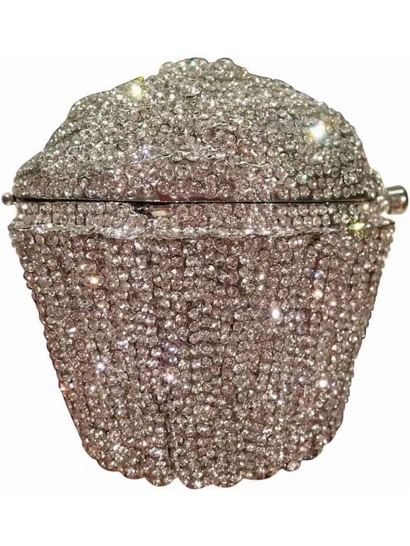 Rhinestone Cupcake Clutch Purse for Women - Evening Bag, Bling Crystal Goblet Purse Luxury Pink Silver