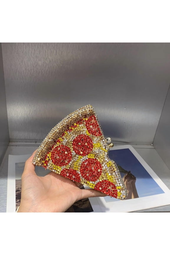 Rhinestone Pizza Clutch Purse for Women - Novelty Evening Bag Party Prom Crystal Handbag