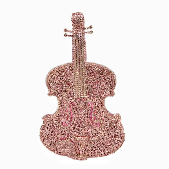 StyleSack Rhinestone Violin Clutch Purse for Women, Sparkling Evening Bag with Detachable Chain