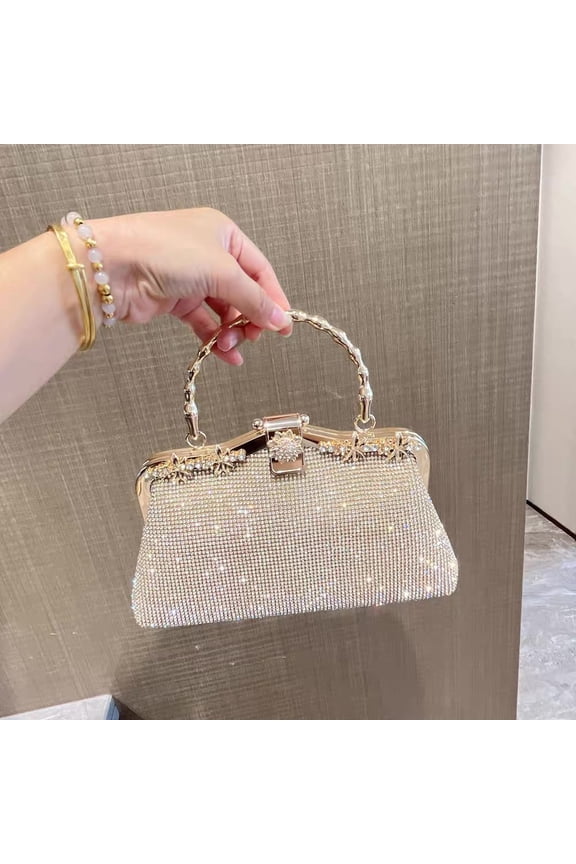Seashell-Shaped Crystal Clutch Evening Bag for Women, 2025 New Sparkling Wedding Party Handheld Purse - Elegant Formal Shoulder Bag