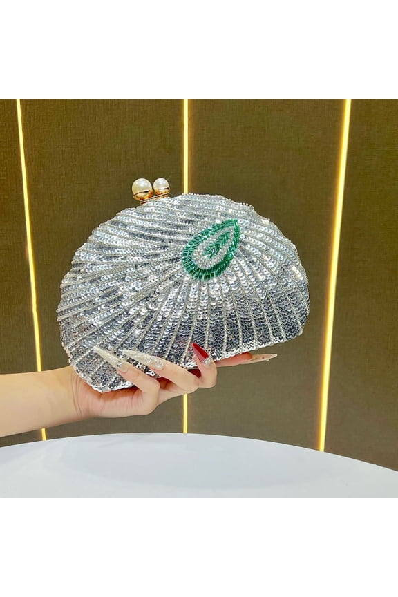 Seashell-Shaped Sequin Clutch Bag for Women, Beaded Evening Purse - Trendy Formal Crossbody Handheld Bag
