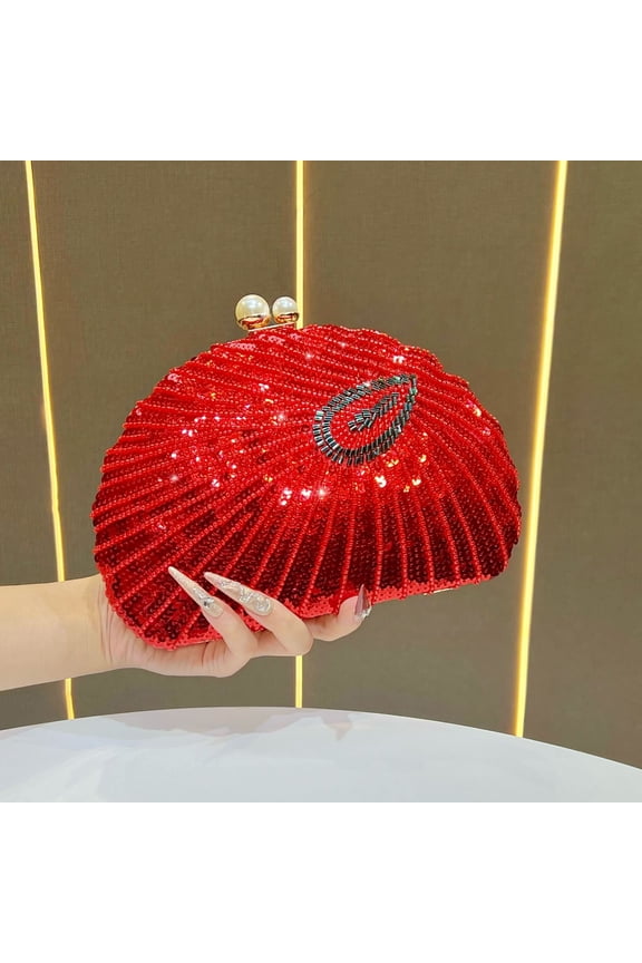 Seashell-Shaped Sequin Clutch Bag for Women, Beaded Evening Purse - Trendy Formal Crossbody Handheld Bag