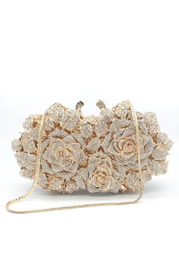 Unique Bridesmaid Gift | Luxury Crystal-Embellished Hollow Rose Statement Clutch for Wedding - Evening Handheld Purse