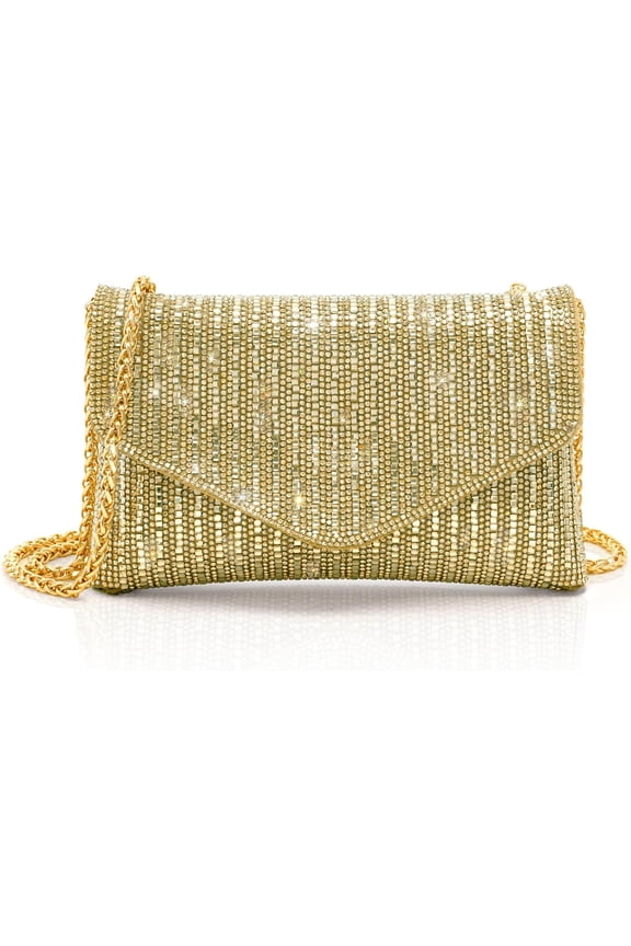 Unique Rhinestone Bridal Purse, 2-Way Convertible Shoulder/Clutch Bag for Bride Bridal Party Wedding Guest Prom Cocktail (Champagne, Multicolor)