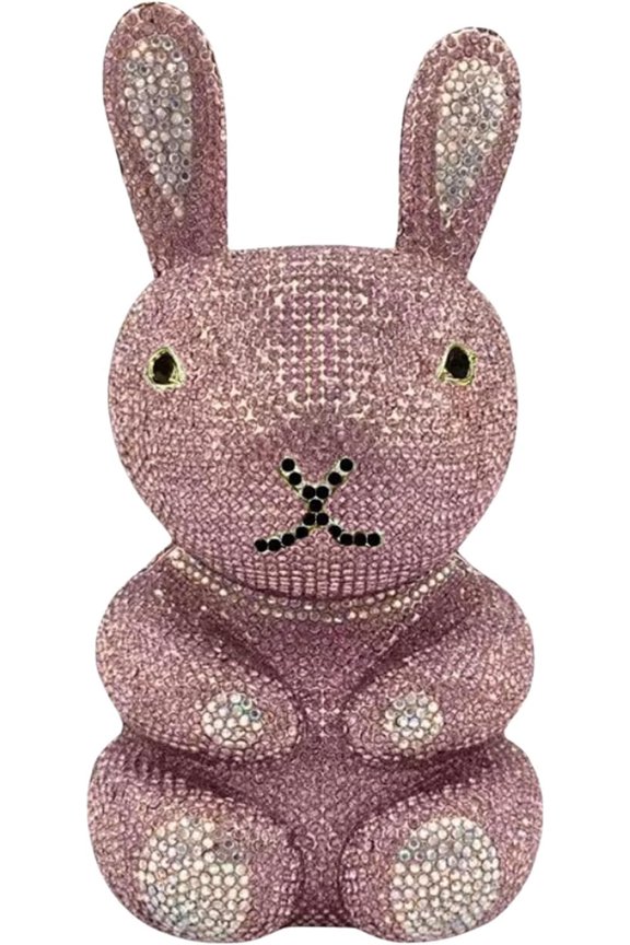 Women Cute Rabbit Rhinestone Evening Bag Glitter Bunny Crystal Clutch Purse for Christmas New Year Party Cocktail