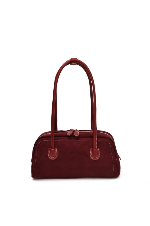 Women's Small Boston Bag - Suede Leather Retro Bowler Shoulder Purse, Mini Underarm Hobo Bag (Solid Color, 11.8"L×2.4"W×6.3"H)​