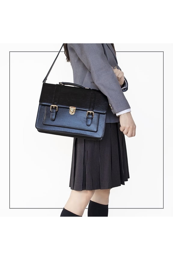Women's Vintage Japanese PU Leather Messenger Bag - Top Handle Briefcase Satchel, Convertible Shoulder Bag for Office/College (13.39 × 9.84 × 2.76in)