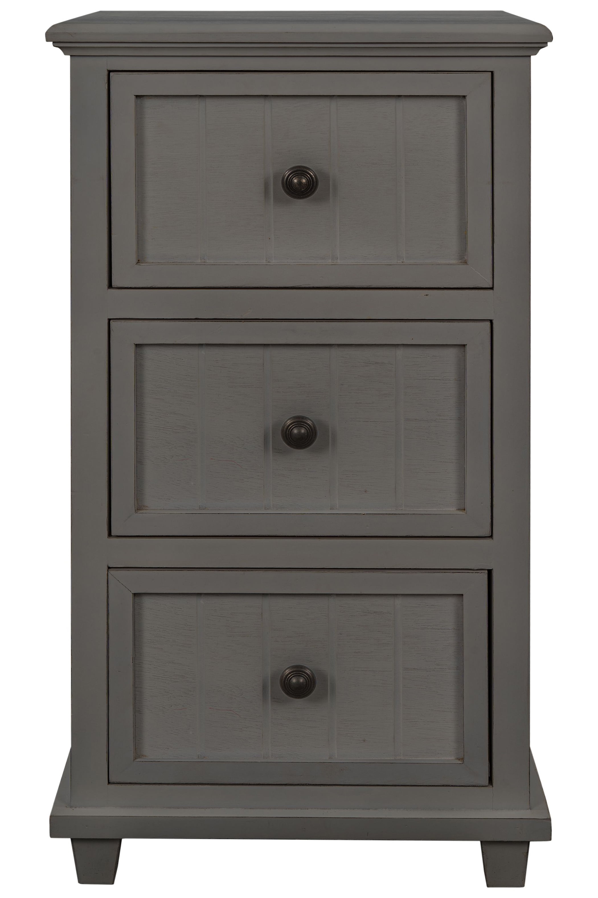 Vintage Gray Wood 3-Drawer Side Table with Storage