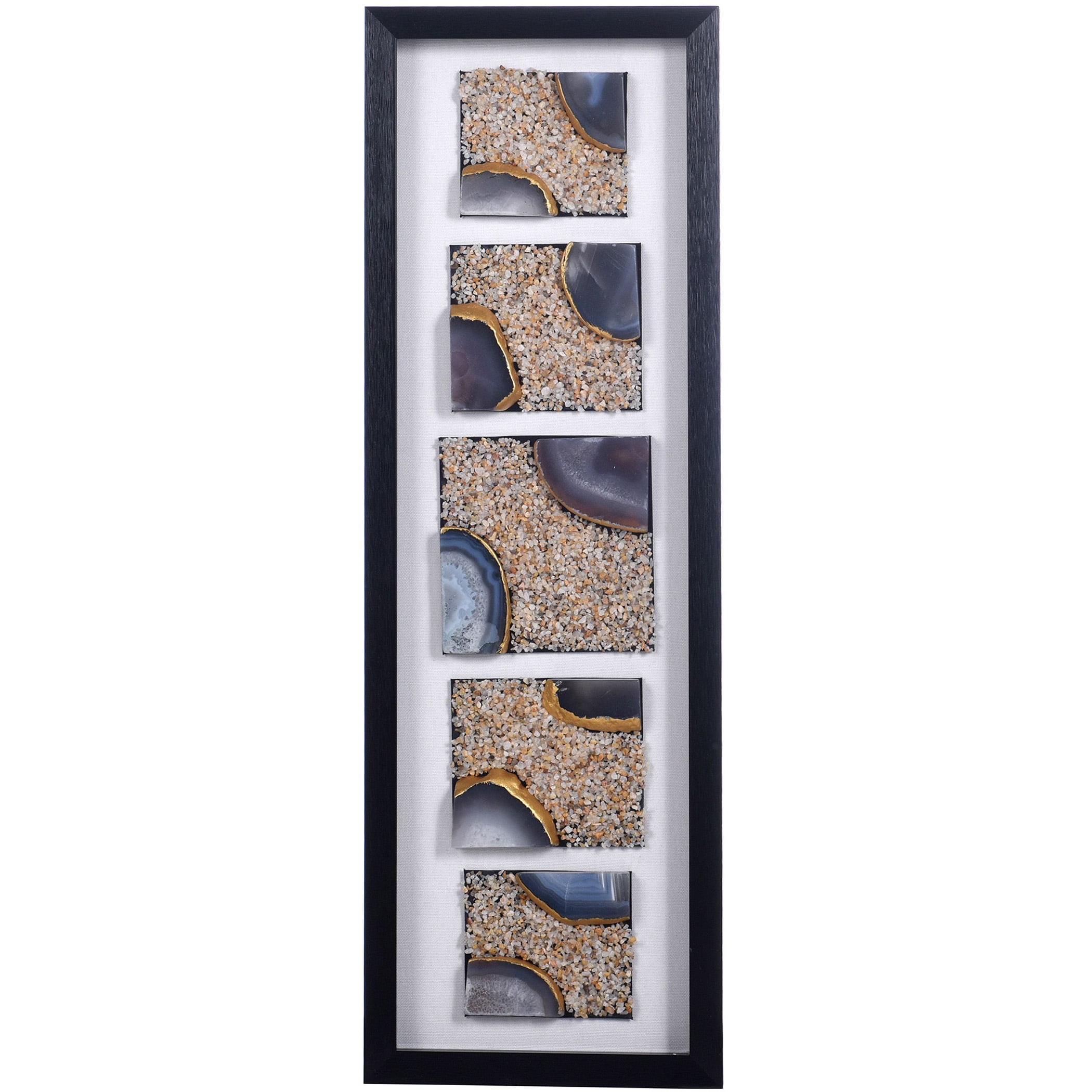 Agate Blue and Gold Abstract Wall Art with Black Frame