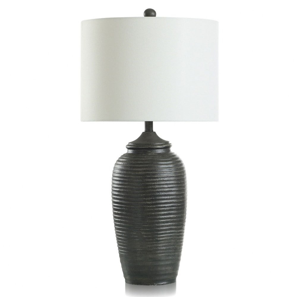 Charlotte Matte Black Polyresin Table Lamp with White Linen Shade