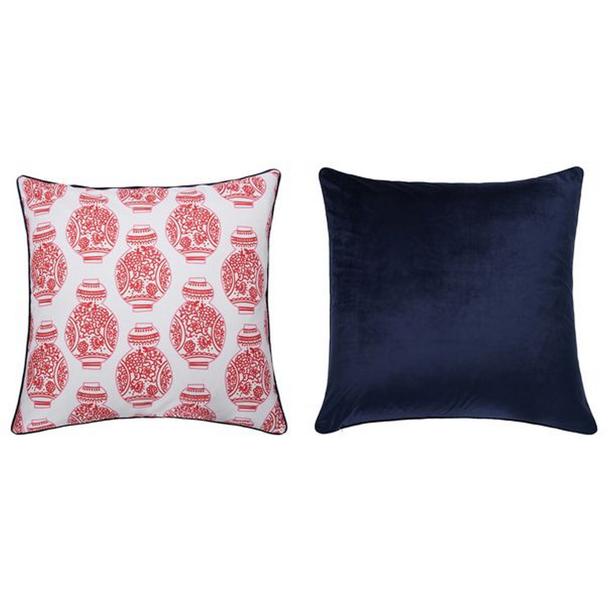 Red and Navy Velvet Double Sided Throw Pillow
