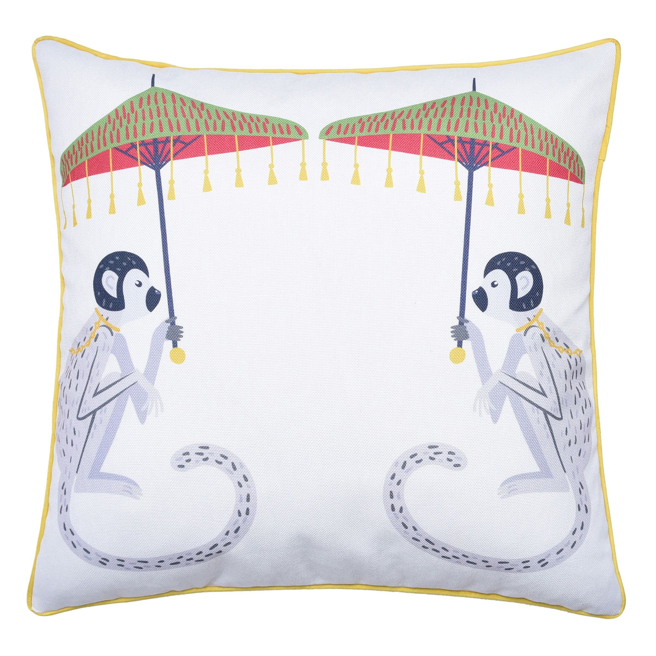 Monkey Print and Navy Velvet Double Sided Pillow with Yellow Piping, 24" x 24"