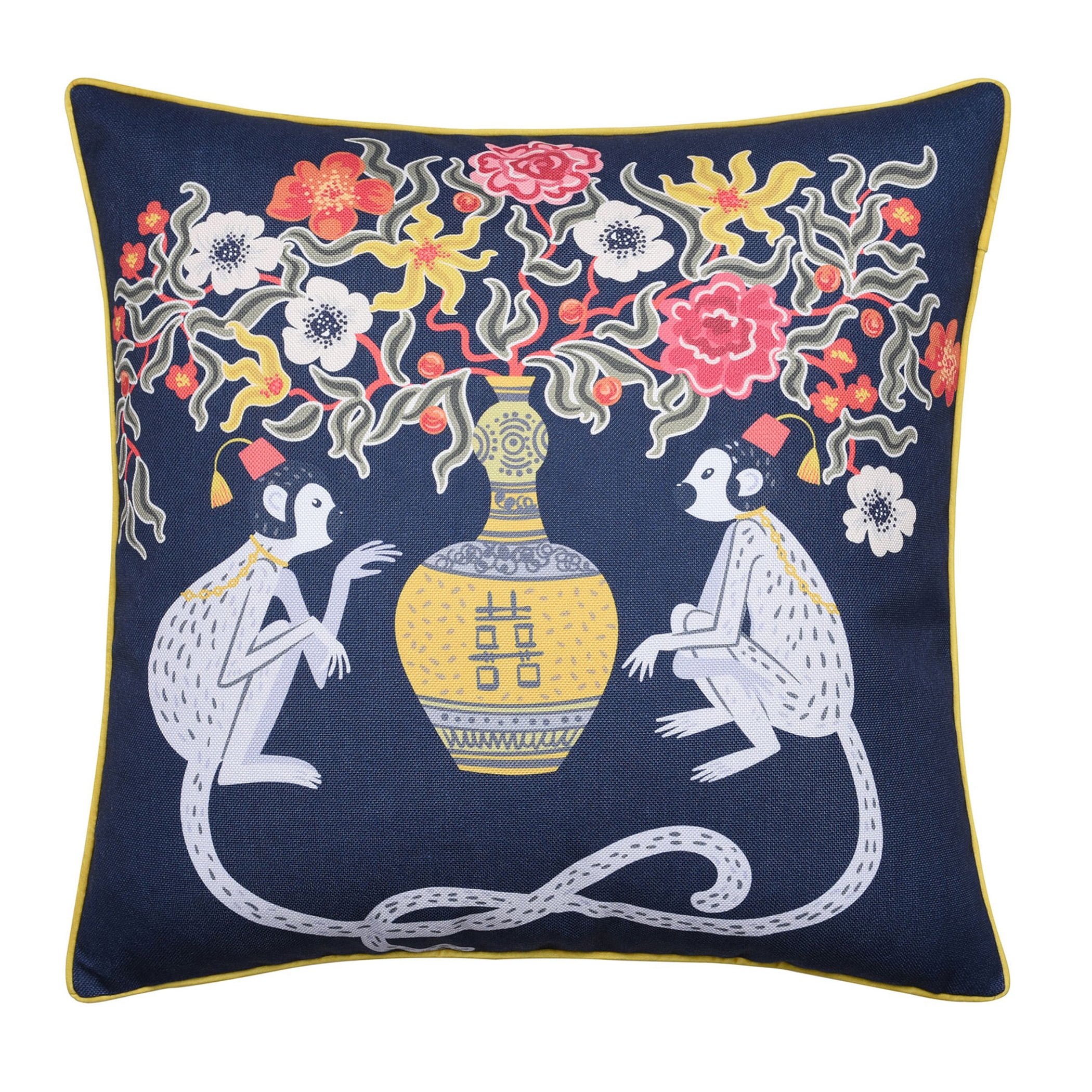 Floral Print and Maroon Velvet Double Sided Pillow