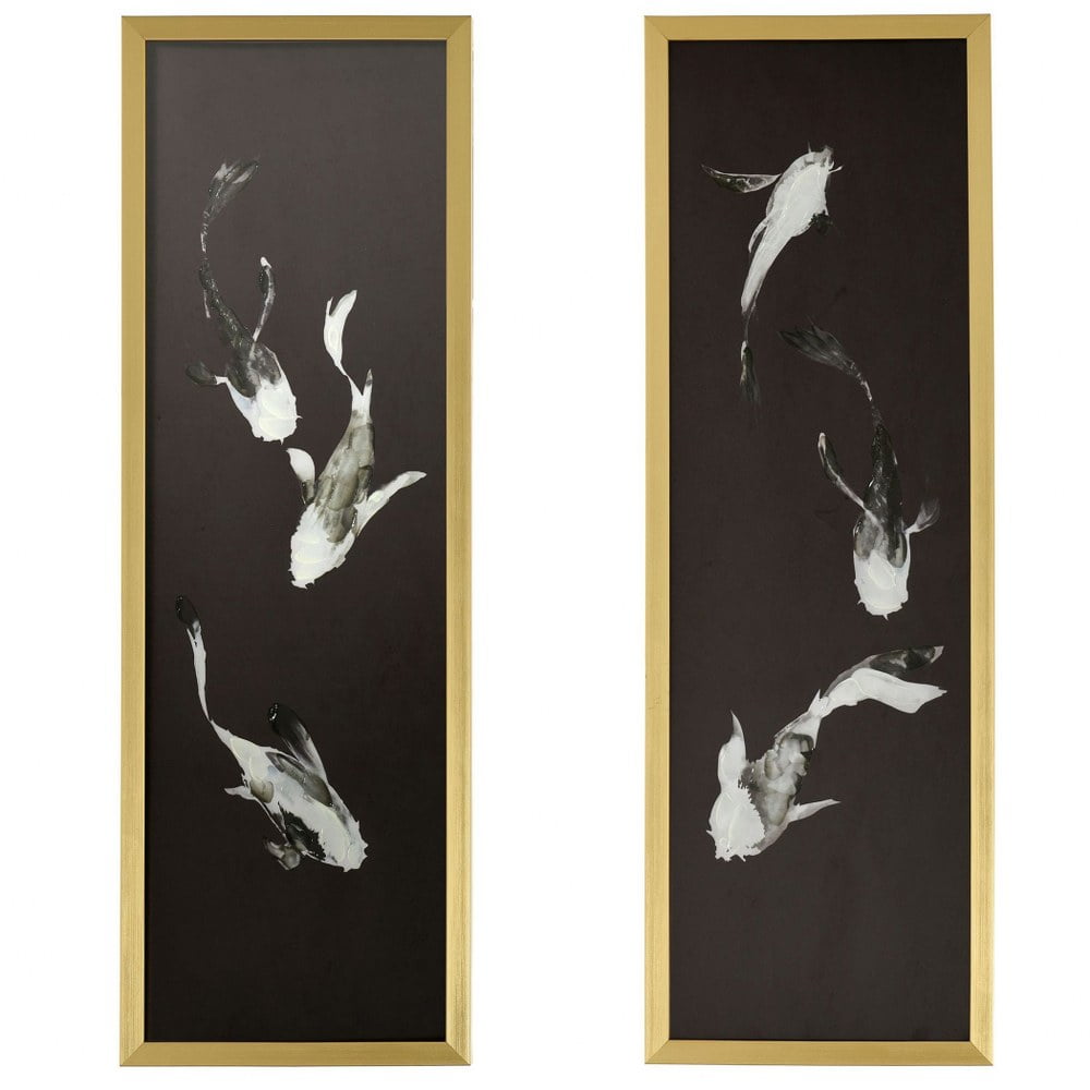 Monochromatic Koi Fish Canvas Wall Art Set with Gold Frame