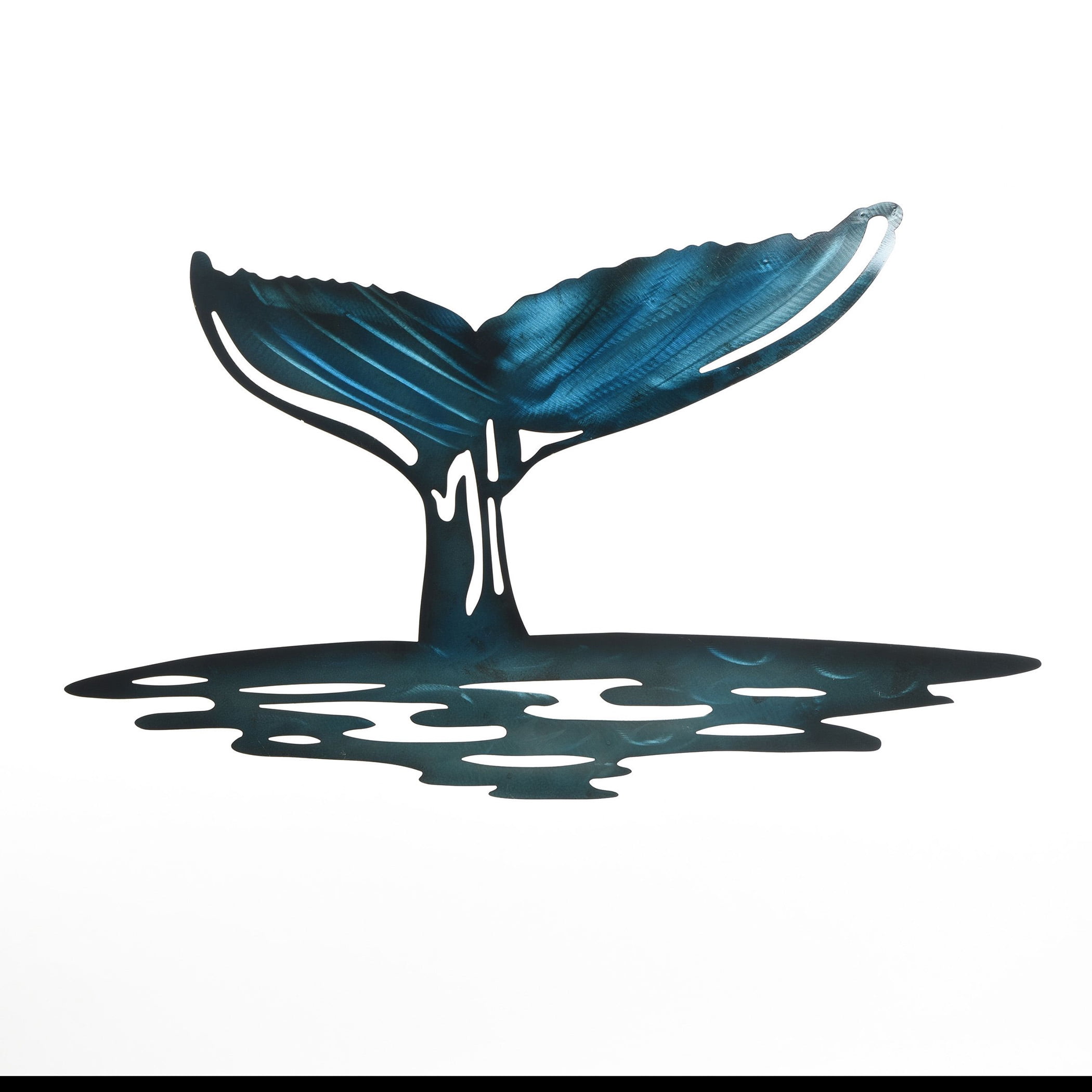 Handcrafted Blue Iron Whale Tail Wall Sculpture