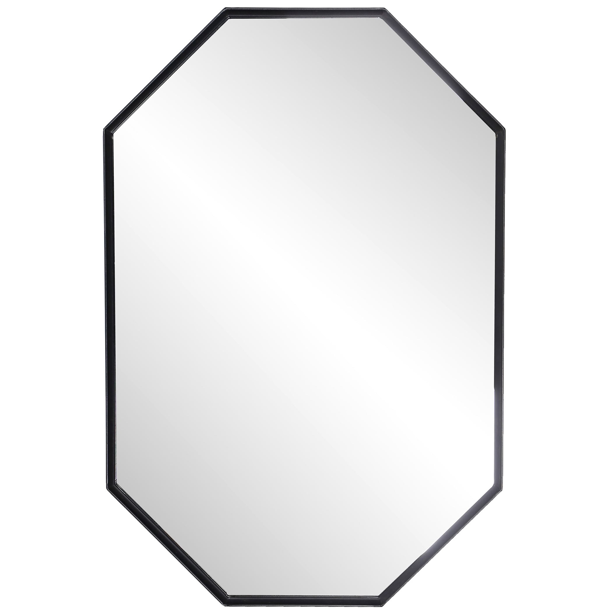 Modern Black Powder-Coated Iron Stretched Octagon Wall Mirror