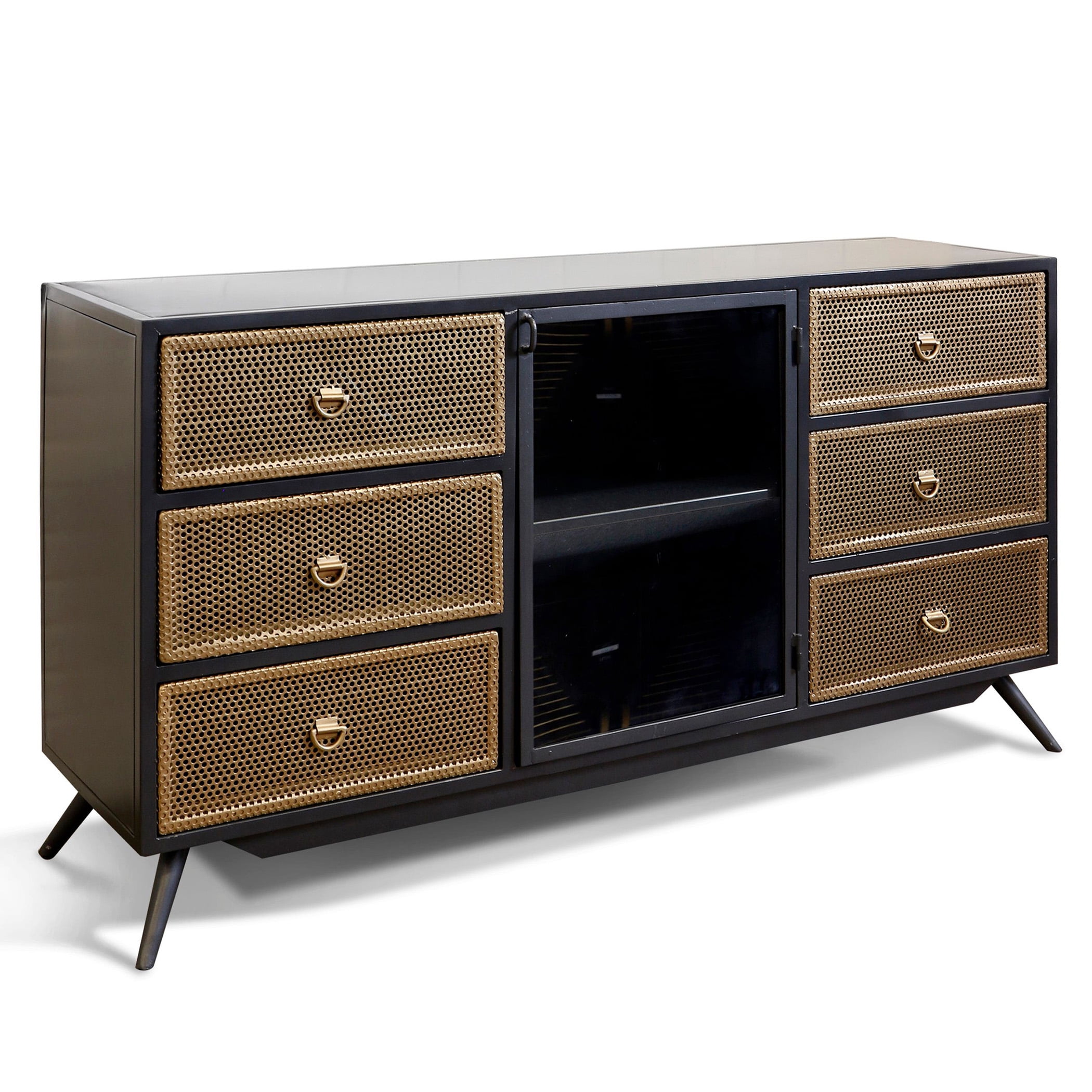 Two Tone Credenza Multi Functional Storage Graphite Gray Antique Gold Finish Walmart