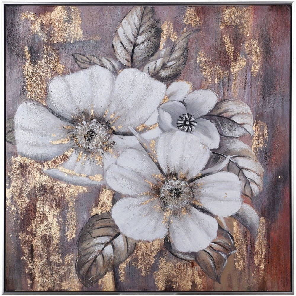 White Lilies Hand-Painted Gold Foil Canvas Art