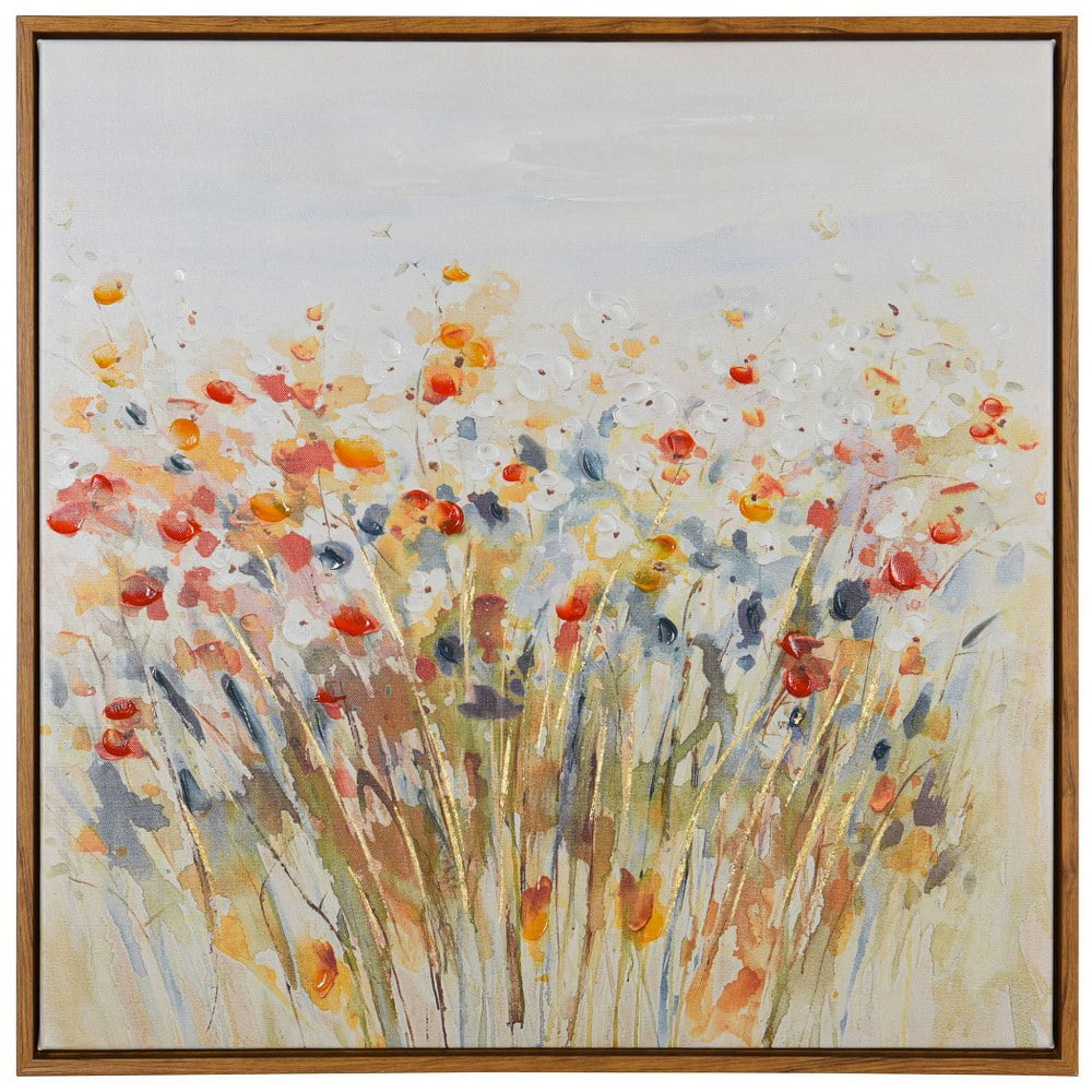 Wildflowers Abstract Floral Canvas Wall Art with Natural Wood Frame
