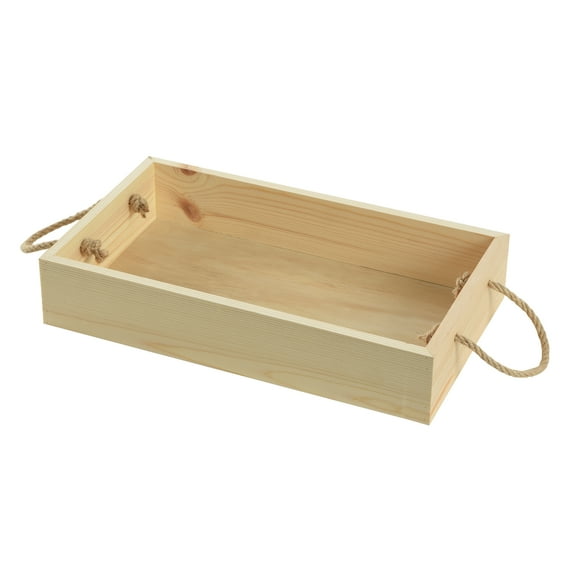 Stylecraft Unfinished Wood Tray, Rope Handles, 9.25" x 16" (1 Piece) 2 lbs., Rectangle Design