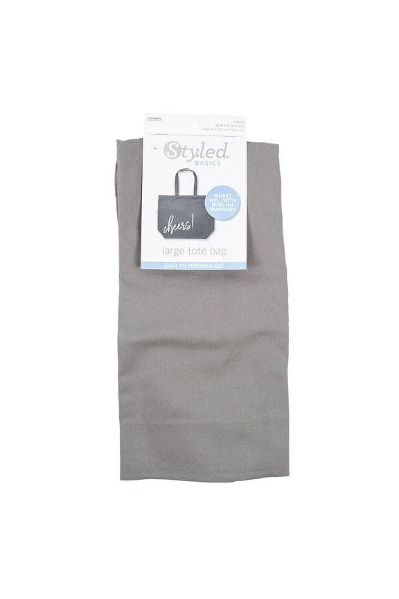 Large Grey Tote Bag With Strap, Unisex, 100% Cotton, 22 x 17