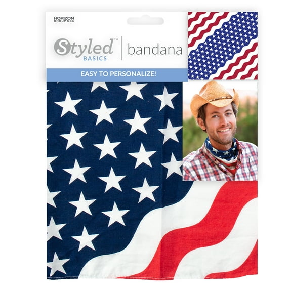 Styled Basics Red, White & Blue American Flag Bandana, Unisex, Adult, 100% Cotton, 22" x 22"