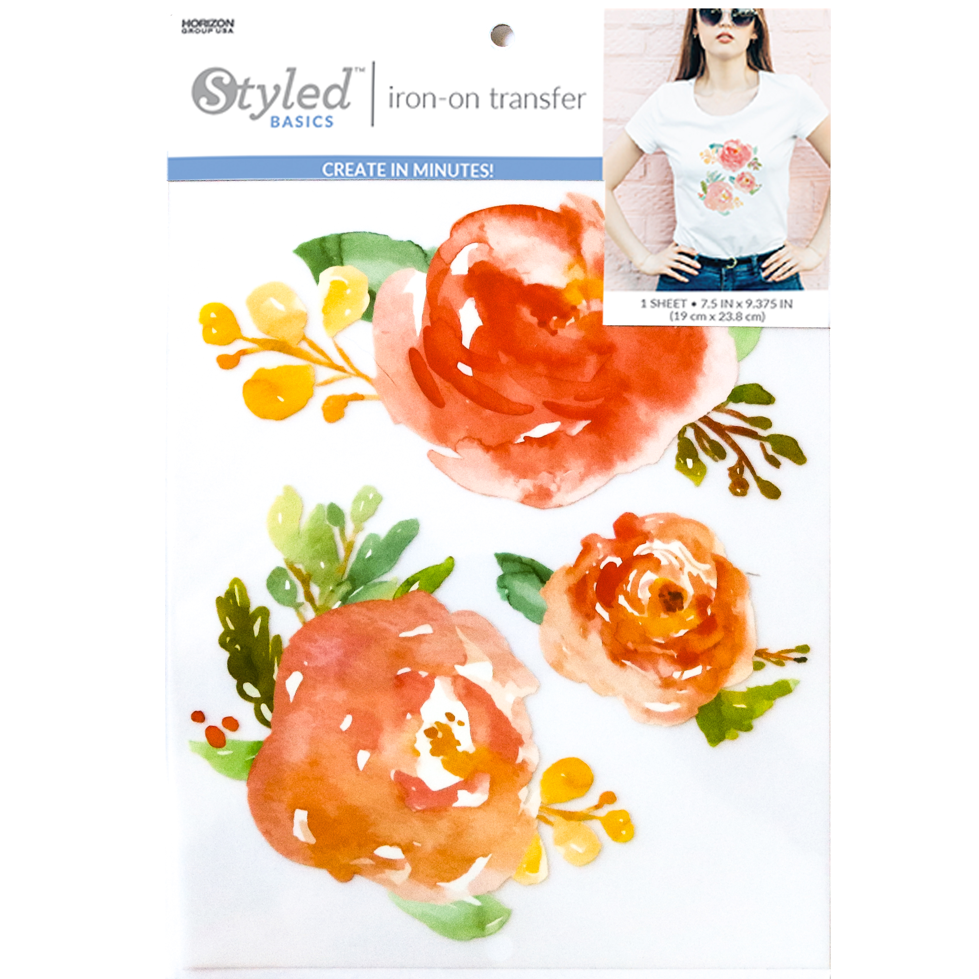 Styled Basics Roses IronOn Transfer, Assorted IronOn Roses in 3 Sizes