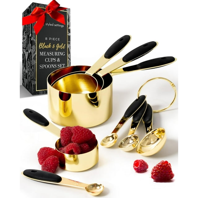 Styled Settings Black and Gold Measuring Cups and Spoons Set 8Piece