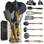 Styled Settings Black and Gold Silicone Kitchen Utensils Set