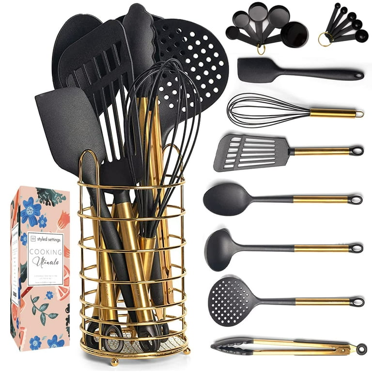 Styled Settings Black and Gold Silicone Kitchen Utensils Set
