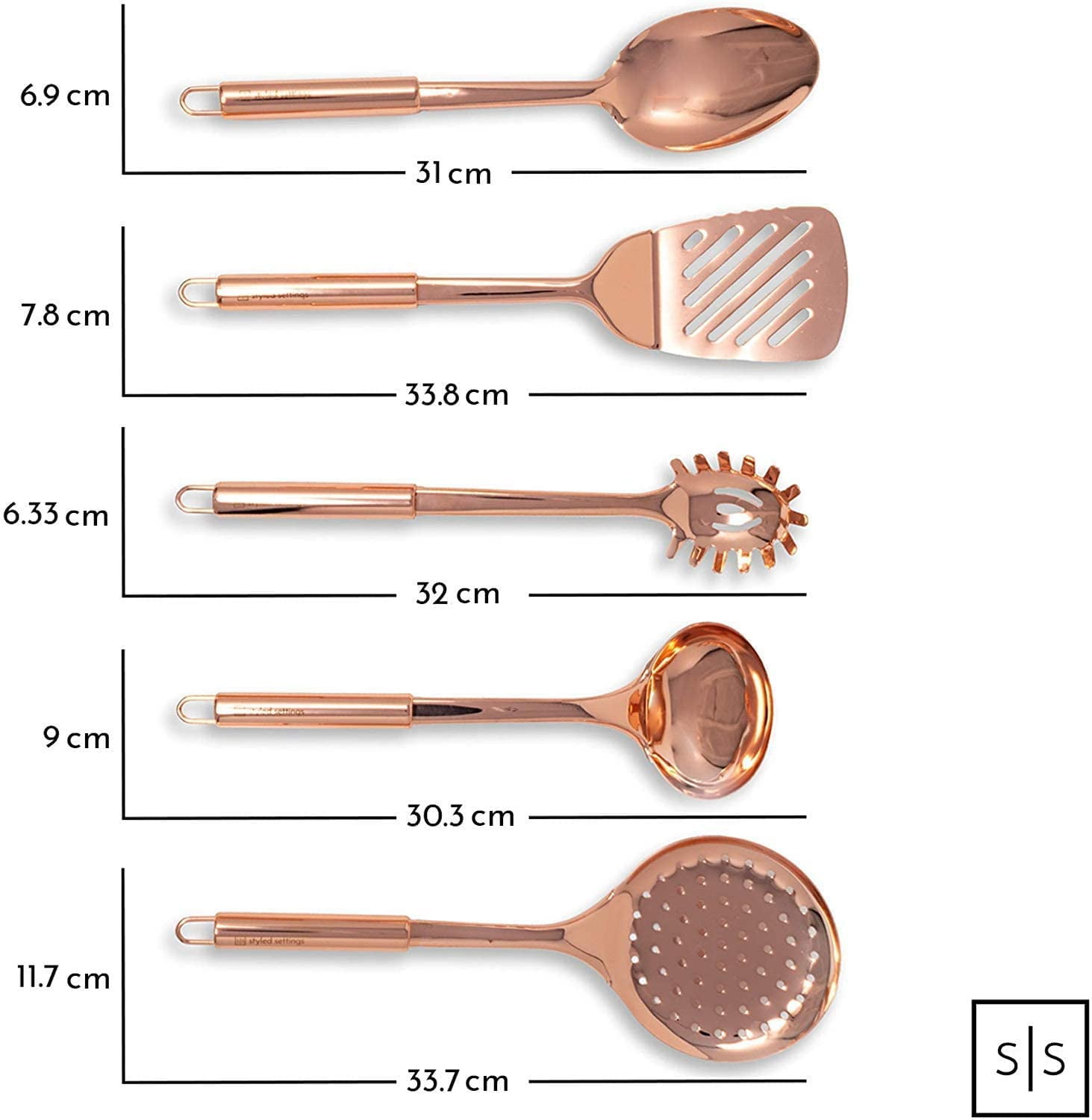 Copper Stainless Steel 5-Piece Cooking Utensils Set